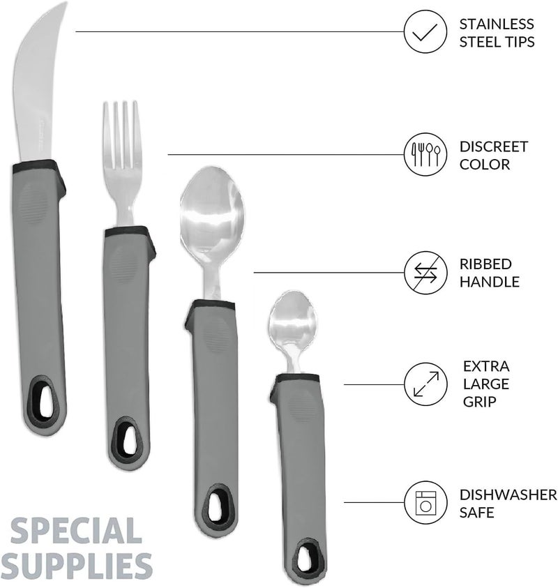 VergilSon Easy Grip Cutlery Set, Cutlery for Disabled Hands, Disability Ideal Dining aid for Elderly Disabled Arthritis Parkinson's Disease Tremors Sufferers Gary (Curved) - Image 2