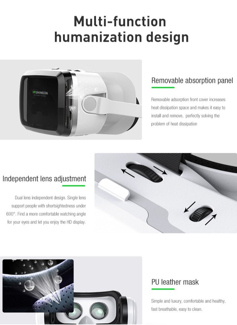 نظارة VR SHINECON Thousand Magic Mirror، نظارة VR، إصدار سماعة الرأس G04BS Bluetooth، خوذة واقع افتراضي ثلاثية الأبعاد للهواتف الذكية + يد تحكم Y1