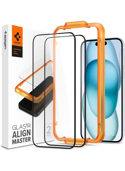 Glastr Align Master Edge to Edge [2 Pack] for iPhone 15 Screen Protector Premium Tempered Glass - Full Cover
