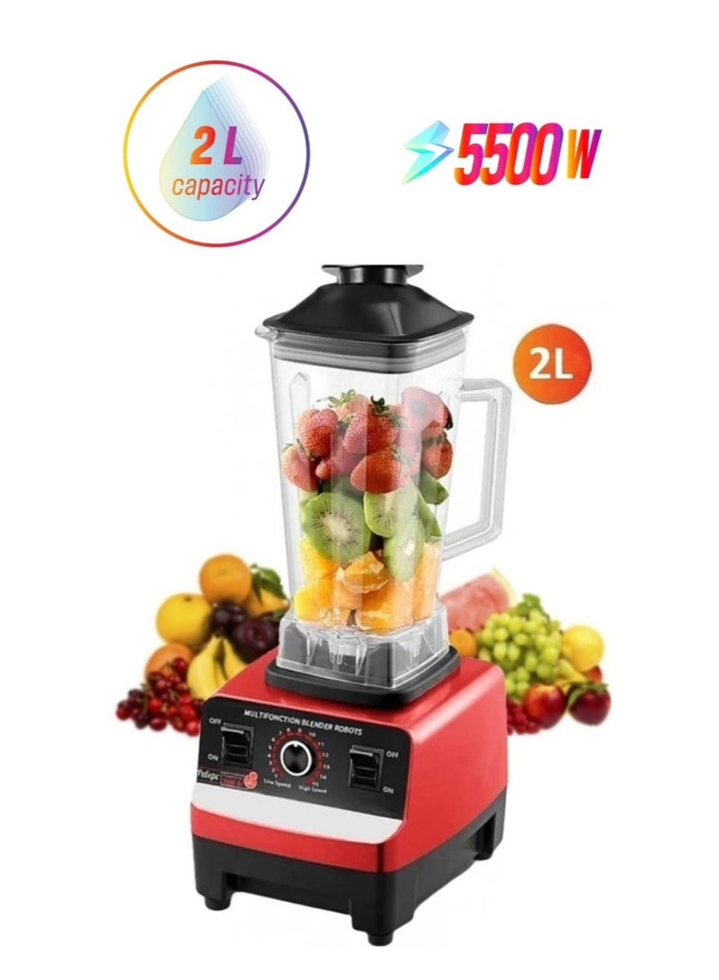 Microplus 2 in 1 Commercial 2.0L Heavy Duty Blender Mixer Electric High Speed Juicer Food Processor Ice Smoothies Crusher Blender 5500W RED PS-4745 - Image 1