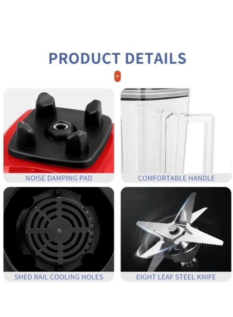 Microplus 2 in 1 Commercial 2.0L Heavy Duty Blender Mixer Electric High Speed Juicer Food Processor Ice Smoothies Crusher Blender 5500W RED PS-4745 - Image 2