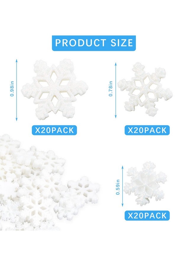Onukaly 60Pieces Resin Snowflakes For Crafts, 3 Sizes White Glitter Resin Snowflakes Christmas Decorations And For Diy Cell Phone Case Material And Hair Accessories (White) - Image 3
