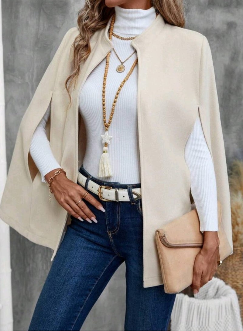 EMERY ROSE Women's Solid Color Elegant Knitted Cape Coat, Autumn/Winter,Ladies Spring/Fall Elegant Cloak - Image 3