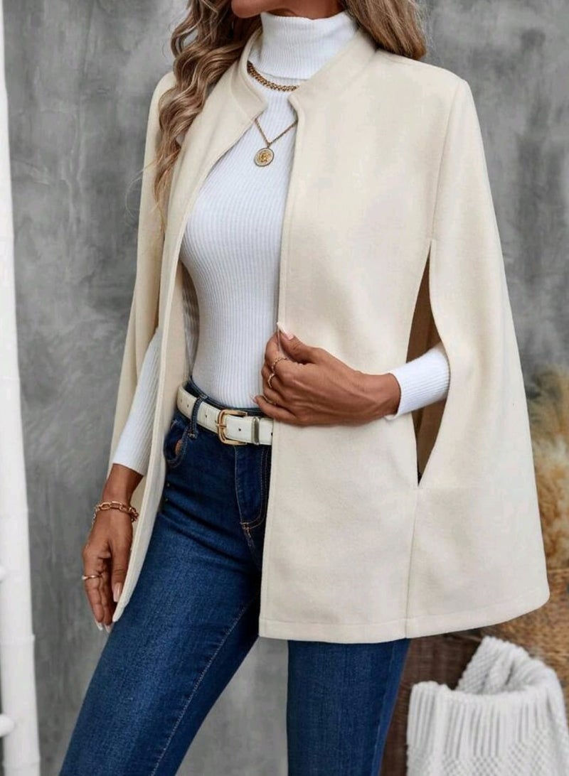 EMERY ROSE Women's Solid Color Elegant Knitted Cape Coat, Autumn/Winter,Ladies Spring/Fall Elegant Cloak - Image 4