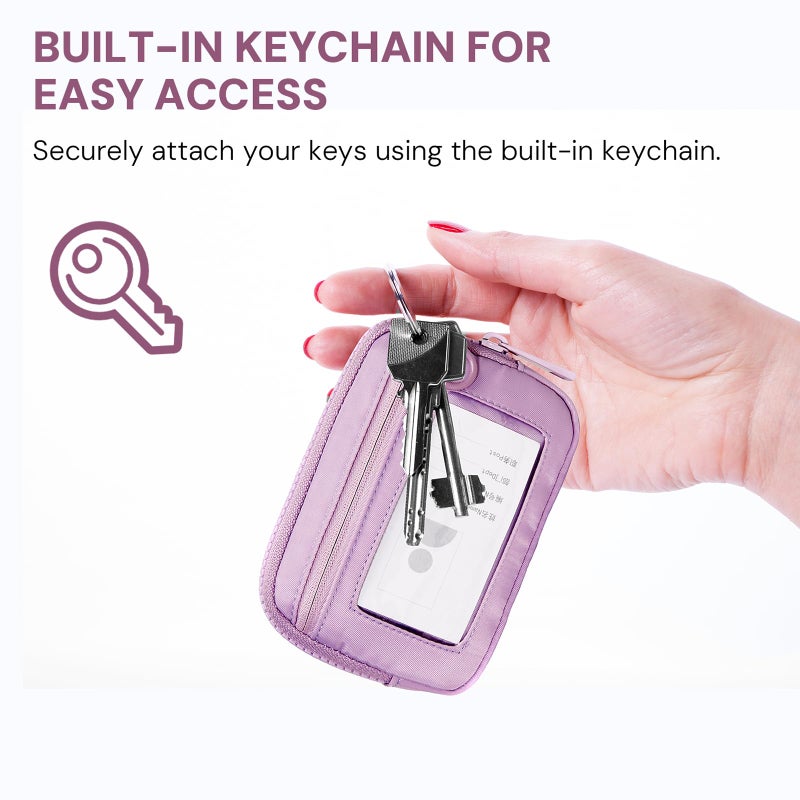 YDF Keychain Wallet for Women Mini Zip Card Holder with ID Window Coin Purse Detachable Wristlet Small Wallets Light Purple - Image 3