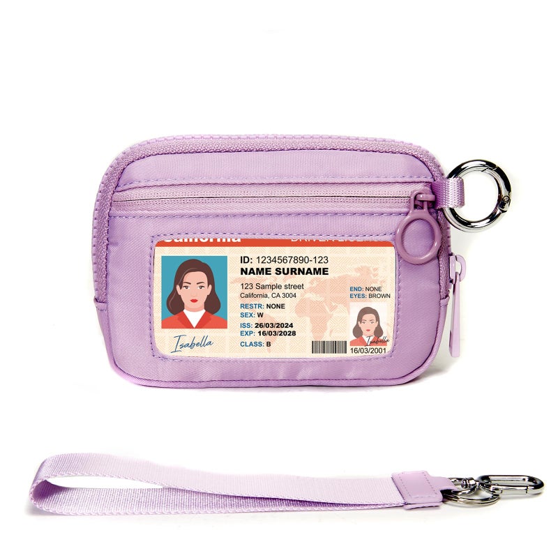 YDF Keychain Wallet for Women Mini Zip Card Holder with ID Window Coin Purse Detachable Wristlet Small Wallets Light Purple - Image 1