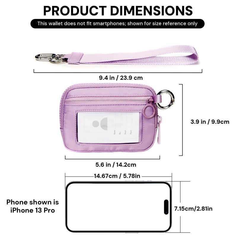 YDF Keychain Wallet for Women Mini Zip Card Holder with ID Window Coin Purse Detachable Wristlet Small Wallets Light Purple - Image 4