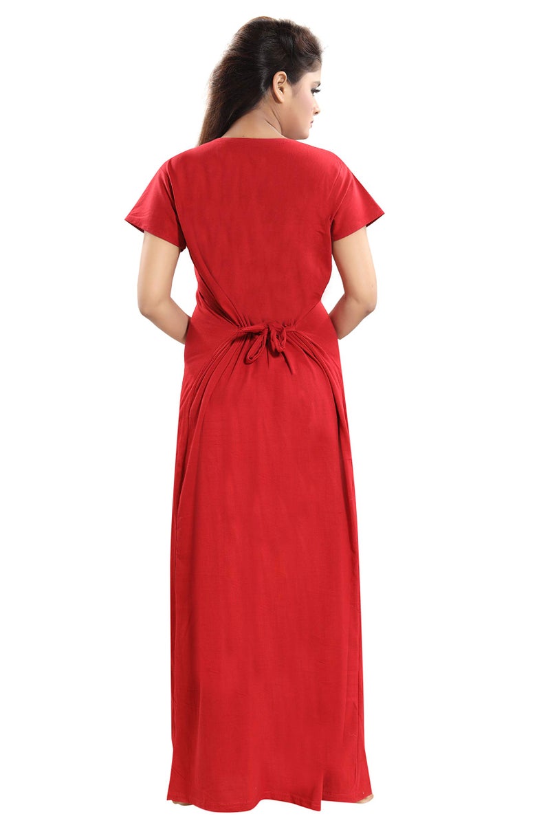 Fabme Women's Cotton Polka Print Maxi Maternity/Feeding Nighty (Maroon_Free Size_NW0160_Maroon_Free Size) - Image 2