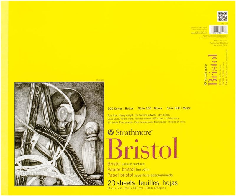 Strathmore 300 Series Bristol Vellum Paper Pad - 14x17 inches, 20 Sheets, Acid-Free, Heavy Weight for Final Artwork - Image 1