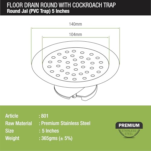LIPKA Stainless Steel Floor Drain with Jali Cover – 5 Inch Round Bathroom Drain Trap, Cockroach Trap, Anti-Clog, Anti-Odor, Heavy Duty Drainage for Kitchen, Bathroom, Balcony, Shower Area - Image 2