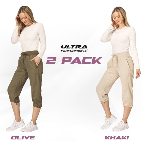 Ultra Performance Capri Pants for Women 2 Pack Womens Capris Hiking Capri Pants Summer Clothes for Women (Avail in Plus Size) Khaki, Olive - Image 2