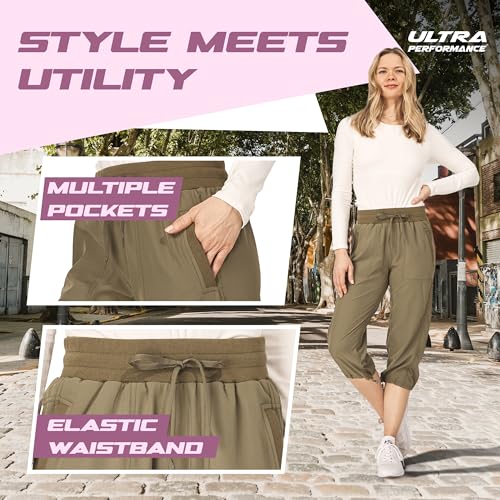 Ultra Performance Capri Pants for Women 2 Pack Womens Capris Hiking Capri Pants Summer Clothes for Women (Avail in Plus Size) Khaki, Olive - Image 3