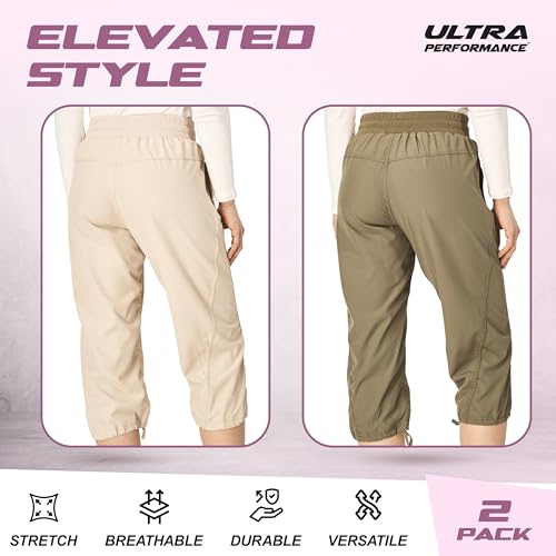 Ultra Performance Capri Pants for Women 2 Pack Womens Capris Hiking Capri Pants Summer Clothes for Women (Avail in Plus Size) Khaki, Olive - Image 5