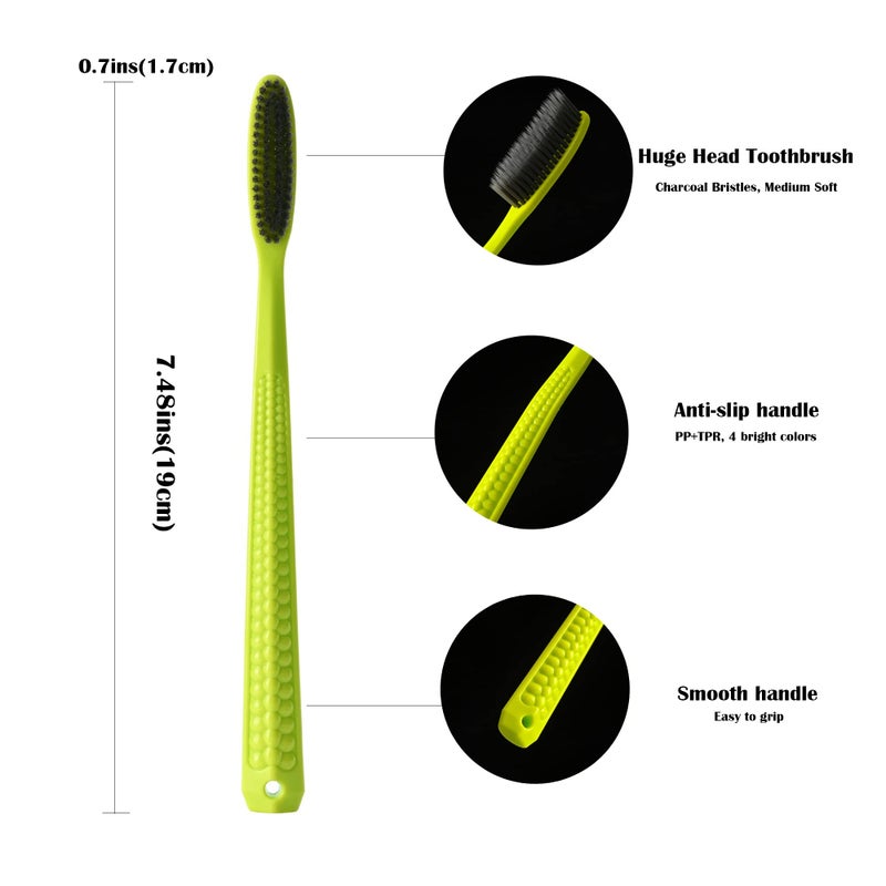 EasyHonor Huge Head Toothbrush, with Medium Soft Britles for Adult. (Charcoal Bristles,8 Packs) - Image 2