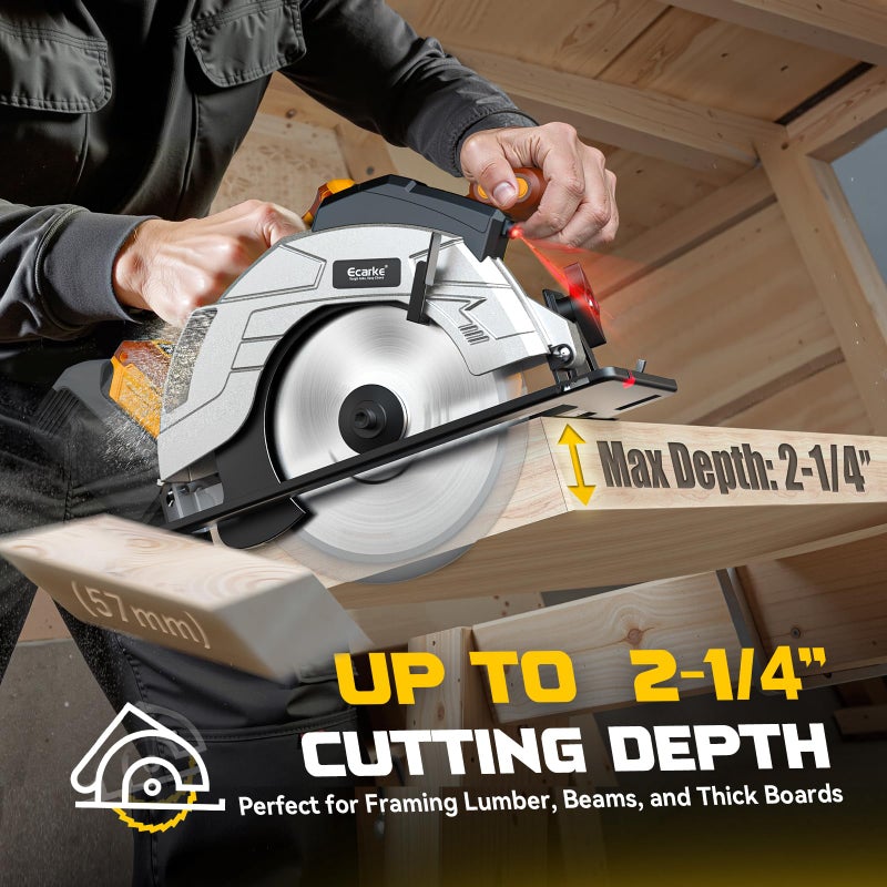 Ecarke 7-1/4" Cordless Circular Saw, Compatible with DeWalt 20V Battery (Bare Tool), 5000 RPM Electric Circular Saw with Laser Guide, 2 Blades (24T & 40T), 0â€“45Â° Bevel, 2-1/4" Cutting Depth - Image 5