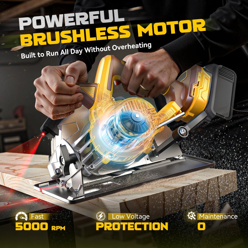 Ecarke 7-1/4" Cordless Circular Saw, Compatible with DeWalt 20V Battery (Bare Tool), 5000 RPM Electric Circular Saw with Laser Guide, 2 Blades (24T & 40T), 0â€“45Â° Bevel, 2-1/4" Cutting Depth - Image 2