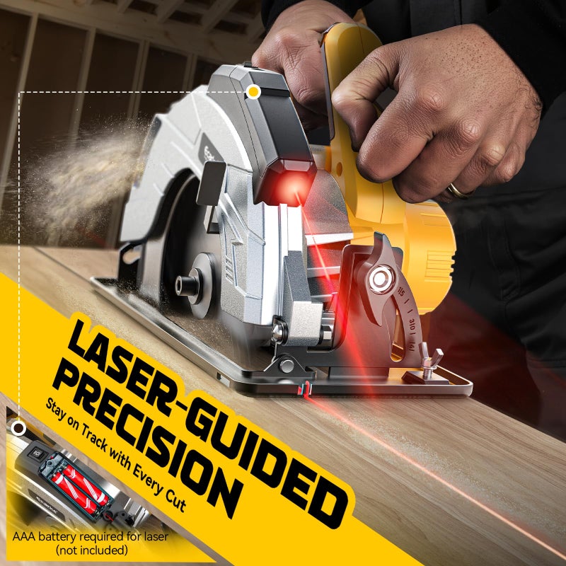 Ecarke 7-1/4" Cordless Circular Saw, Compatible with DeWalt 20V Battery (Bare Tool), 5000 RPM Electric Circular Saw with Laser Guide, 2 Blades (24T & 40T), 0â€“45Â° Bevel, 2-1/4" Cutting Depth - Image 3