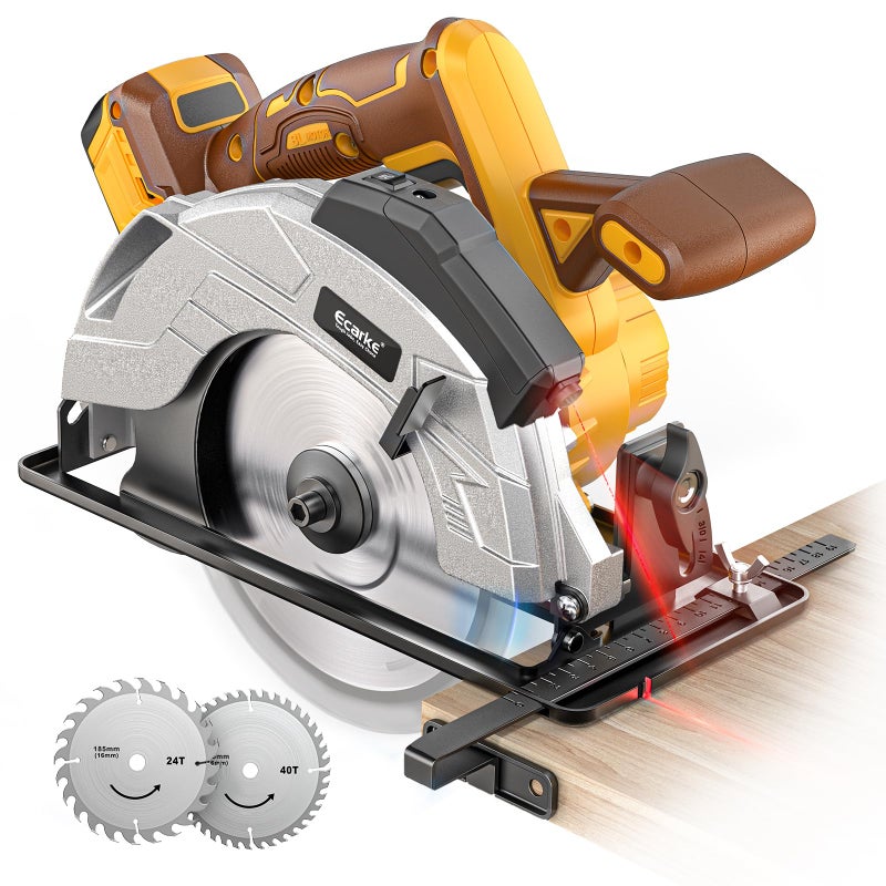 Ecarke 7-1/4" Cordless Circular Saw, Compatible with DeWalt 20V Battery (Bare Tool), 5000 RPM Electric Circular Saw with Laser Guide, 2 Blades (24T & 40T), 0â€“45Â° Bevel, 2-1/4" Cutting Depth - Image 1