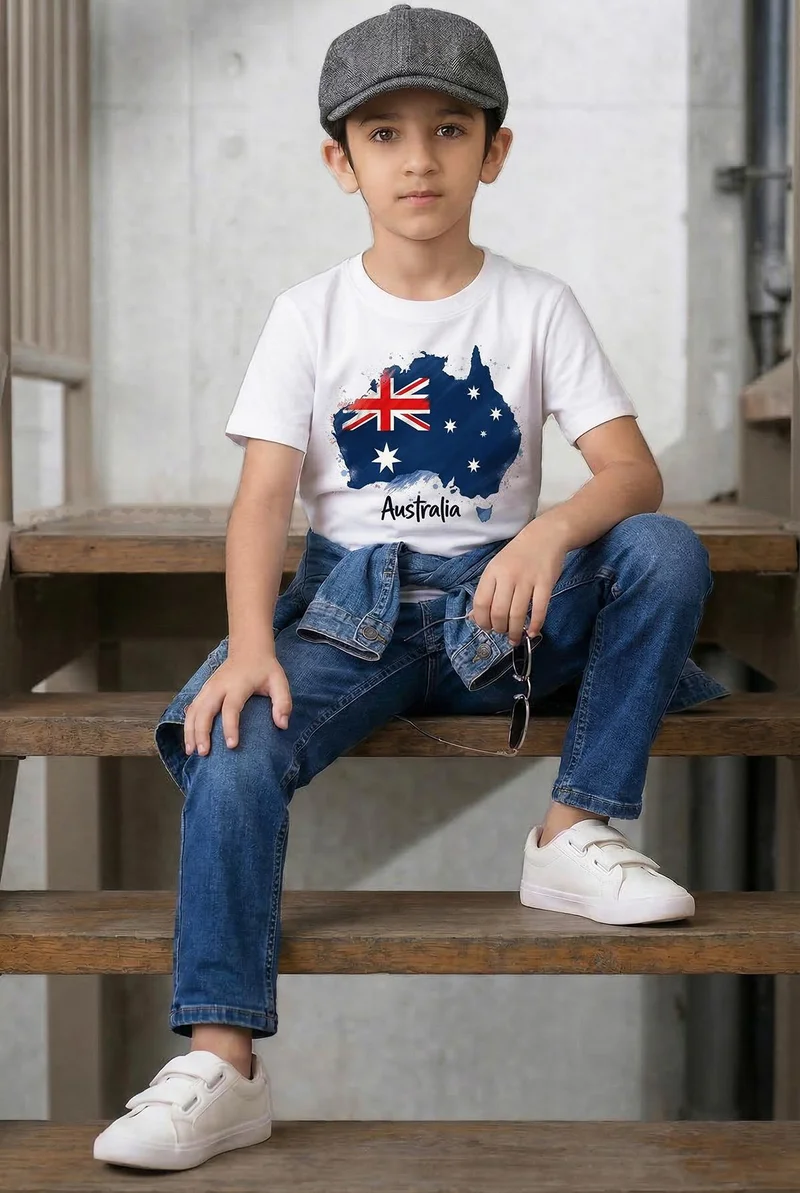 فنكار FUNKAAR تيشيرت أطفال للأولاد والبنات بطباعة علم أستراليا