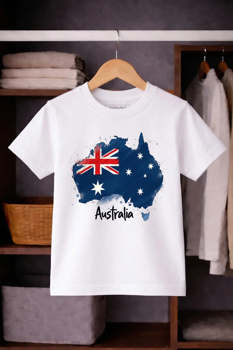 فنكار FUNKAAR تيشيرت أطفال للأولاد والبنات بطباعة علم أستراليا