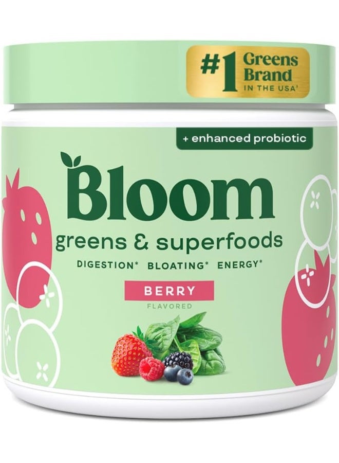 Bloom Nutrition Superfood Greens Powder, Digestive Enzymes with Probiotics and Prebiotics, Gut Health, Bloating Relief for Women, Chlorella, Green Juice Mix with Beet Root Powder, 30 SVG, Berry - Image 1