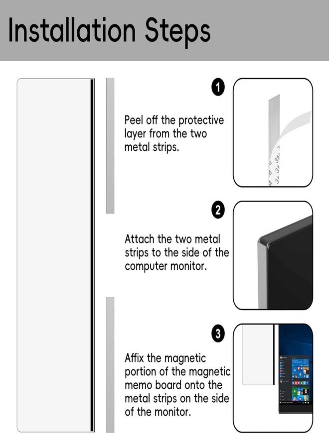 Crpich Magnetic Acrylic Monitor Memo Board, Clear Large 13.2 x 3.3 Inches, Detachable Side Screen Note Holder with 2 Adhesive Metal Plates, Vertical to Do List Organizer for Office & Home - Image 3