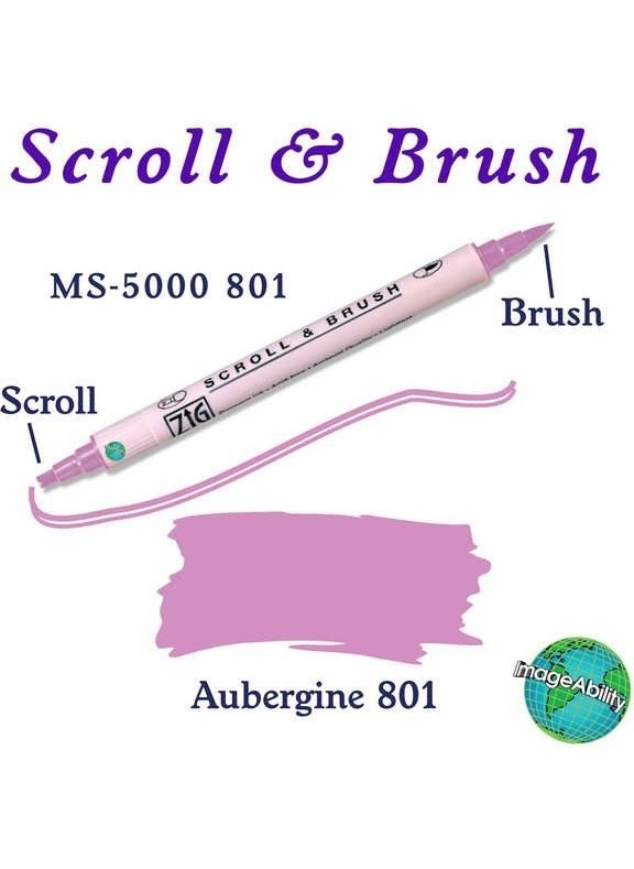 Zig 801 Scroll & Brush Double Line Brush Tip Calligraphy Shading Pen Aubergine  - Image 1