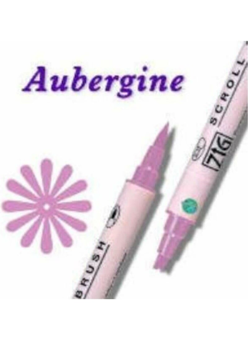 Zig 801 Scroll & Brush Double Line Brush Tip Calligraphy Shading Pen Aubergine  - Image 2