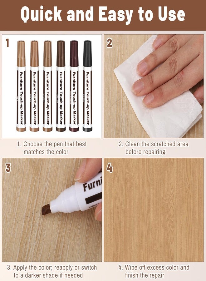 Thboxes Furniture Repair Kit Wood Markers, 13 Pcs Marker Set and Wax Sticks with Sharpener, 6 Colors Furniture Markers Touch Up for Scratches Stains Holes Bedposts Floors Tables Cabinets Desks - Image 5