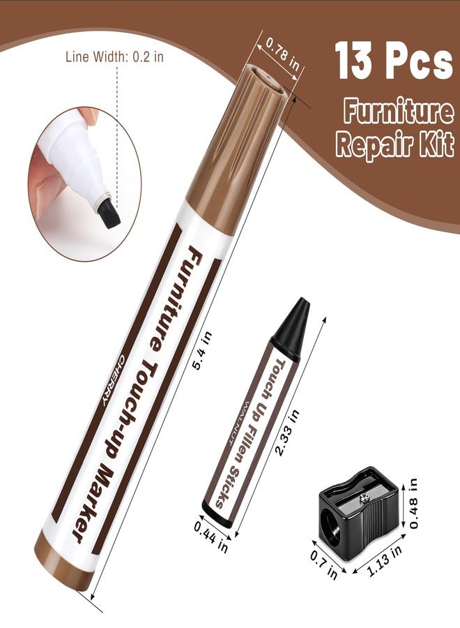 Thboxes Furniture Repair Kit Wood Markers, 13 Pcs Marker Set and Wax Sticks with Sharpener, 6 Colors Furniture Markers Touch Up for Scratches Stains Holes Bedposts Floors Tables Cabinets Desks - Image 2
