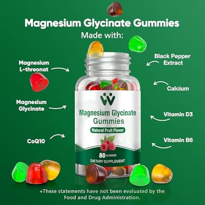 WACHRAY Magnesium Glycinate Gummies 400 Mg, Sugar-Free Magnesium Gummies for Kids and Adults with L-Threonate, Calcium & Vitamins B6+D3, Mixed Fruit Flavors, 160 Count - Image 4