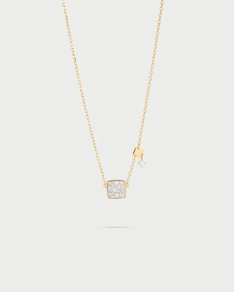 Rue Des Mill Necklace with chain and pav√® square - STARDUST TEN - Yellow Gold