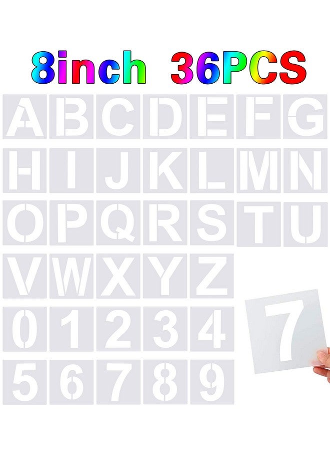 FEBSNOW 36 Pcs Large Alphabet Letter Stencils And Number Stencils Reusable Letter Stencils For Painting On Wood Wall Fabric Rock Chalkboard Glass (8 Inches)  - Image 1