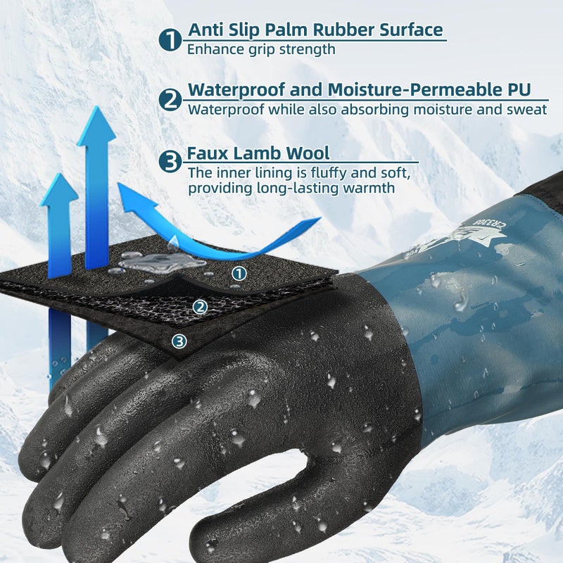 Schwer 100% Waterproof Winter Work Gloves, Long Freezer Glove with Water-based PU Coating, Ultimate Warmth, Non-Slip, Thermal Glove for Outdoor Activities & Daily Work, Hiking, Camping, Washing, XL - Image 5