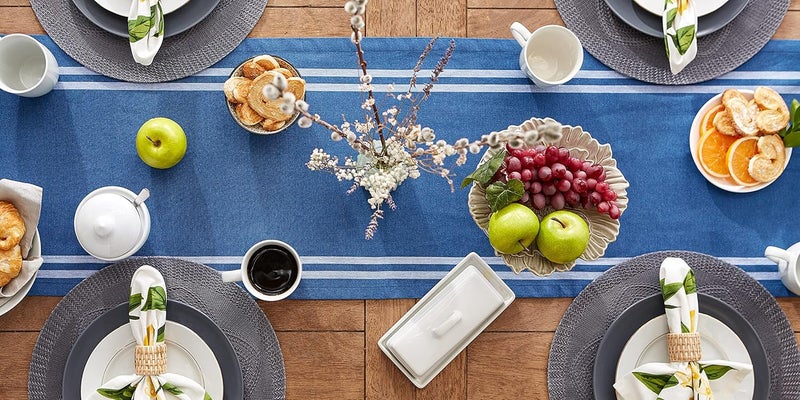 DII 100% Cotton, Machine Washable, Everyday French Stripe Kitchen Table Runner For Dinner Parties, Events, Decor 14x108" - Blue Chambray - Image 5
