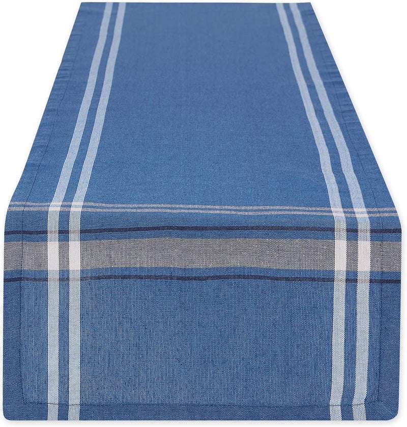 DII 100% Cotton, Machine Washable, Everyday French Stripe Kitchen Table Runner For Dinner Parties, Events, Decor 14x108" - Blue Chambray - Image 1