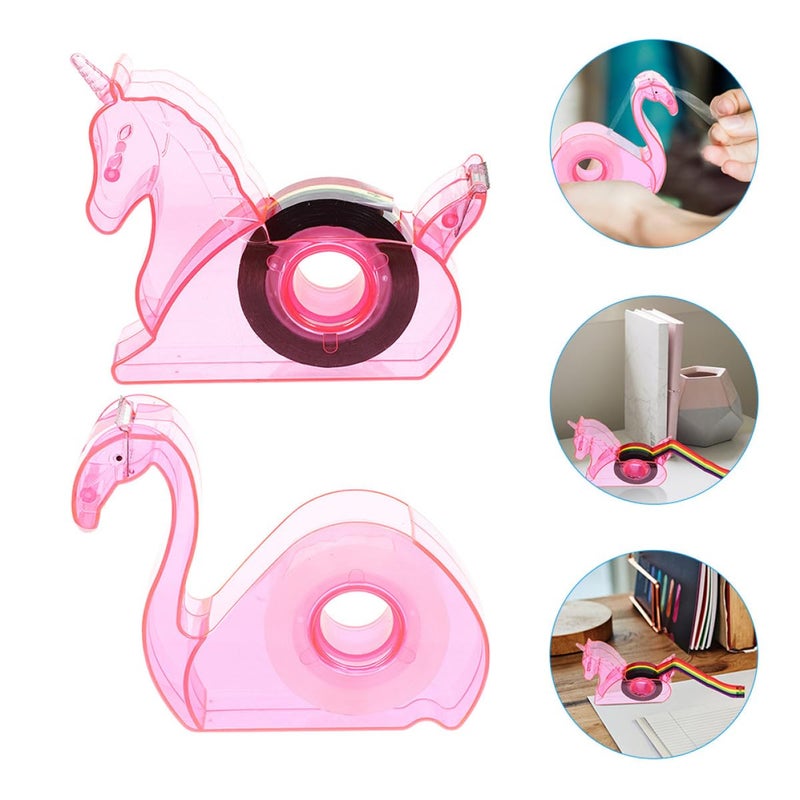 2 Pack Pink Flamingo Tape Dispenser With Cutter Multifunctional Desk Organizer For School Office Craft - Image 5