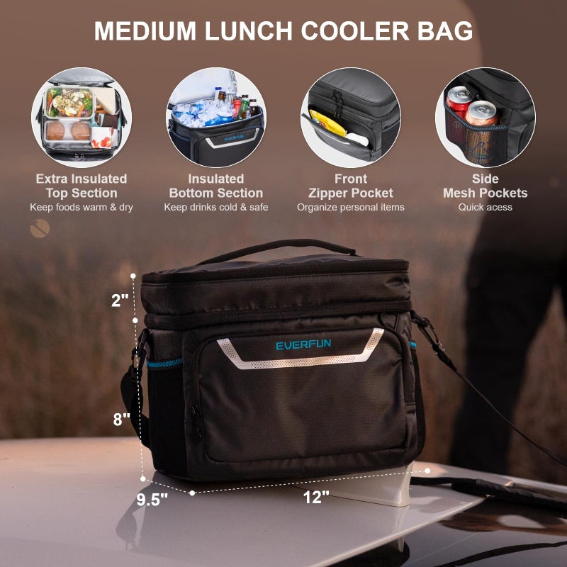 EVERFUN Small Cooler Lunch Box Mini Leak-Proof Soft Double Deck 24 Can Personal Insulated Collapsible Portable Waterproof Lunch Bag Ice Chest for Men Women Work Travel Car Picnic Beach, Black - Image 5