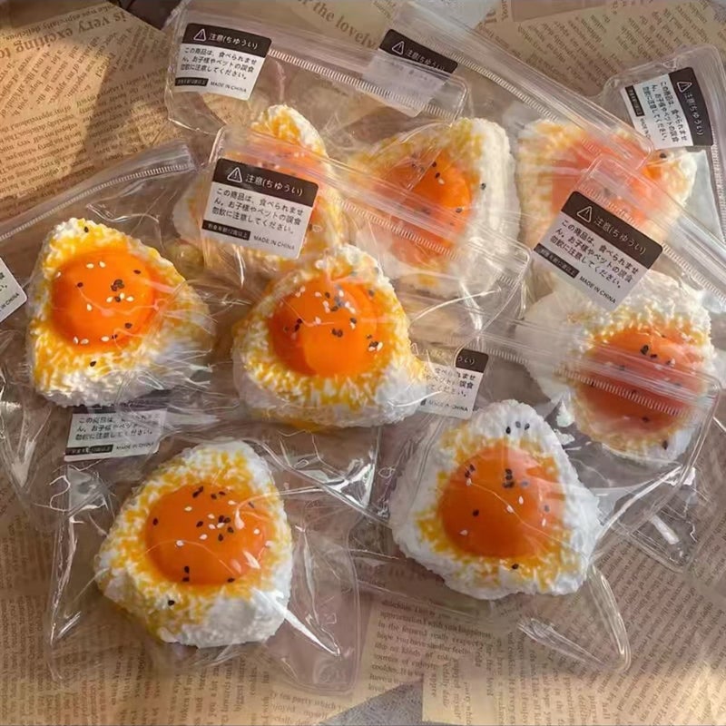 Xiaohongshu's Popular Triangle-Shaped Salted Egg Yolk Rice Ball Squishy Toy, Stress-Relief Slow-Rebound Silicone Squishy Toy, Realistic Food Toy - Image 2