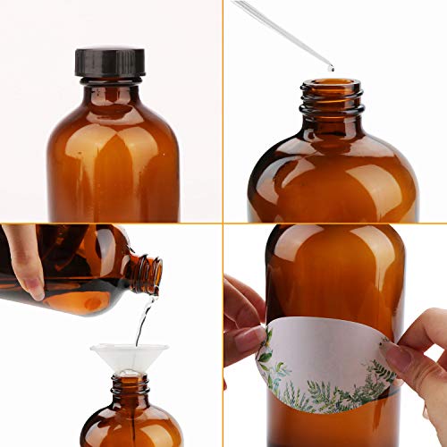 Maredash 8oz Amber Glass Bottles, 20 Pack Glass Storage Bottles with Black Lids (Brown, 20 Labels, with Funnels, Droppers and Brush) - Image 3
