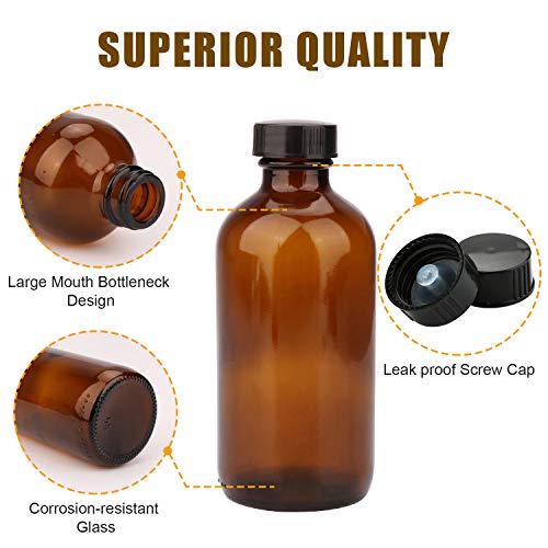 Maredash 8oz Amber Glass Bottles, 20 Pack Glass Storage Bottles with Black Lids (Brown, 20 Labels, with Funnels, Droppers and Brush) - Image 5