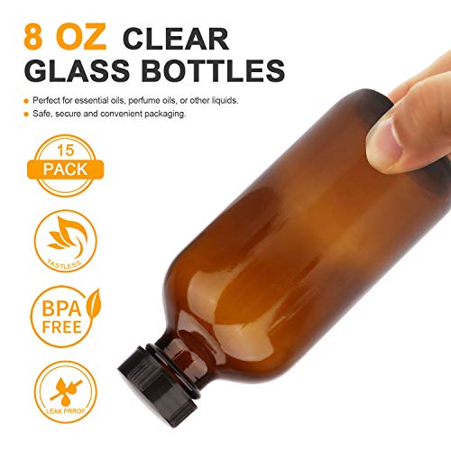 Maredash 8oz Amber Glass Bottles, 20 Pack Glass Storage Bottles with Black Lids (Brown, 20 Labels, with Funnels, Droppers and Brush) - Image 4