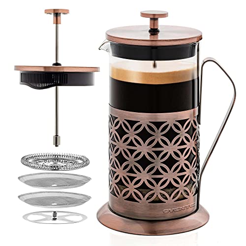 OVENTE French Press Coffee Maker 34 Ounce with Heat Resistant Borosilicate Glass, Stainless Steel Design and 4-Level Filter System, Portable Cold Brewer Pot for Travel, Camping or Gift, Copper FSF34C - Image 1