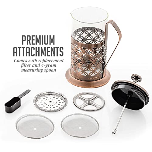 OVENTE French Press Coffee Maker 34 Ounce with Heat Resistant Borosilicate Glass, Stainless Steel Design and 4-Level Filter System, Portable Cold Brewer Pot for Travel, Camping or Gift, Copper FSF34C - Image 5