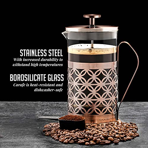 OVENTE French Press Coffee Maker 34 Ounce with Heat Resistant Borosilicate Glass, Stainless Steel Design and 4-Level Filter System, Portable Cold Brewer Pot for Travel, Camping or Gift, Copper FSF34C - Image 2