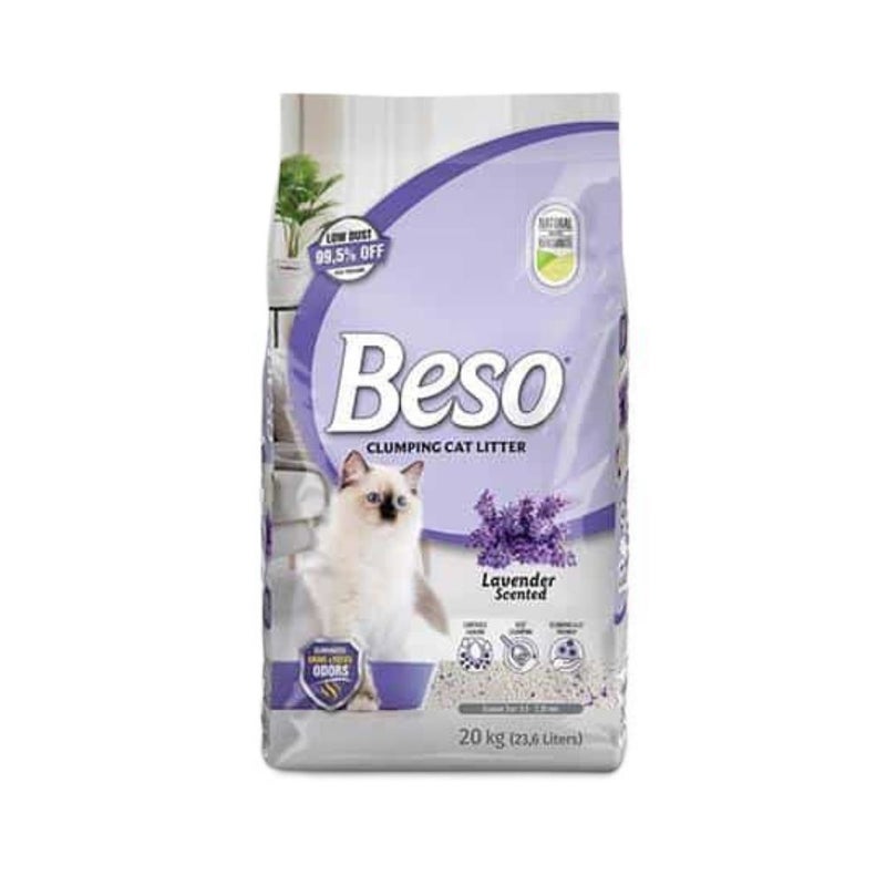 بيسو Beso Clumping Lavender Scented Cat Litter - 20 kg