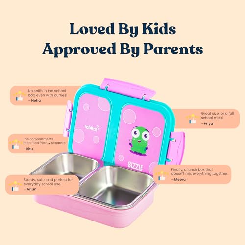 rabitat Yumzee Stainless Steel Lunch Box 750ml | 1+1 Year Brand Warranty | Tiffin Box for School | Lunch Box for Kids Boys & Girls | BPA Free, Leakproof & Durable Bento Design | Sizzle - Image 5
