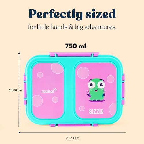 rabitat Yumzee Stainless Steel Lunch Box 750ml | 1+1 Year Brand Warranty | Tiffin Box for School | Lunch Box for Kids Boys & Girls | BPA Free, Leakproof & Durable Bento Design | Sizzle - Image 3