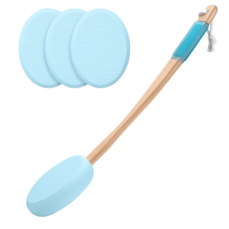 AmazerBath Lotion Applicator for Back Feet 4 Replaceable Pads with Long Handle Back Sunscreen Applicator for Elderly Women Apply Cream Medicine Skin Cream Moisturizer Sunscreen Tanner Blue