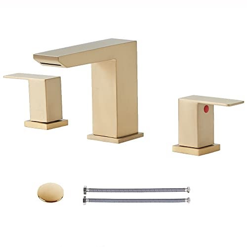 HOTIS HOME Brushed Gold Bathroom Sink Faucet, 3 Hole Waterfall Bathroom Faucet, 2 Handle Vanity Bath Faucets, Modern Bathroom Faucet with Supply Hoses and Drain, HT-BF301 - Image 2